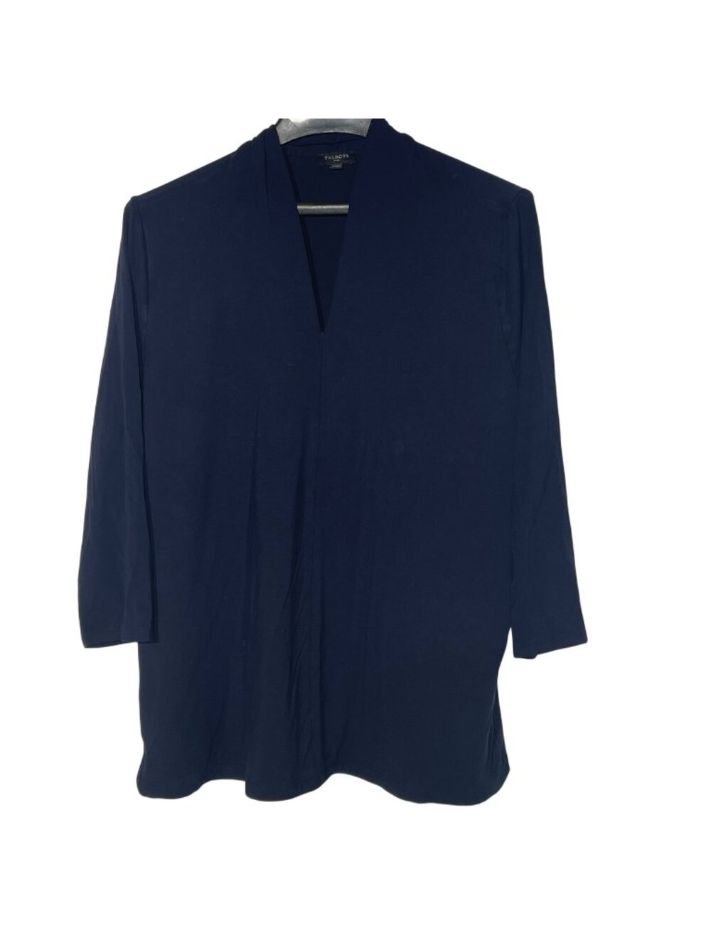 Talbots V-Neck Seam Front Stretch Top Minimalist Basic Navy Blue Sz 1X